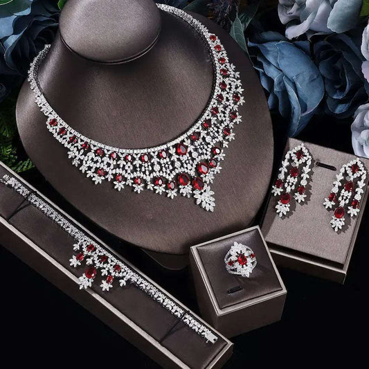 4-piece suit Cubic Zirconia Bride Jewelry Set Women's Party, Deluxe Dubai Crystal Wedding Jewelry Set